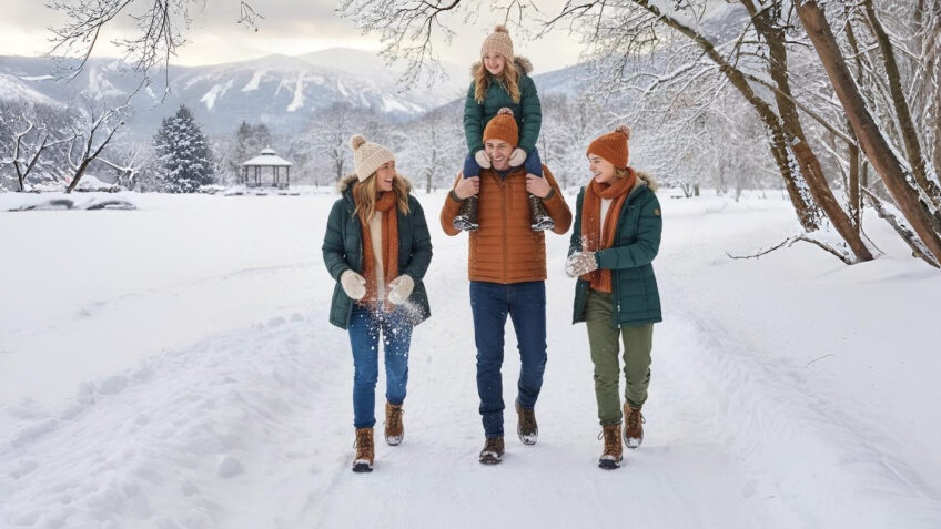rodzina w zimowej scenerii górskiej